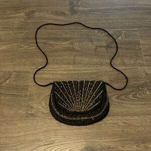 Vintage Black and Gold Beaded Crossbody Purse